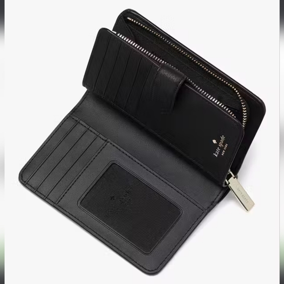 Kate Spade Lena Pebbled Leather Medium Compact Bifold Wallet, Black - Picture 2 of 3